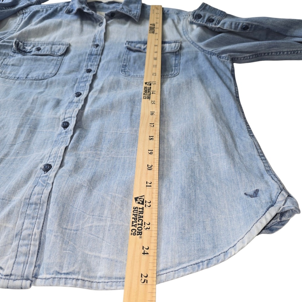 American Eagle Womens Large Blue Denim Chambray Ombre Button Down Shirt L/G - Picture 8 of 9